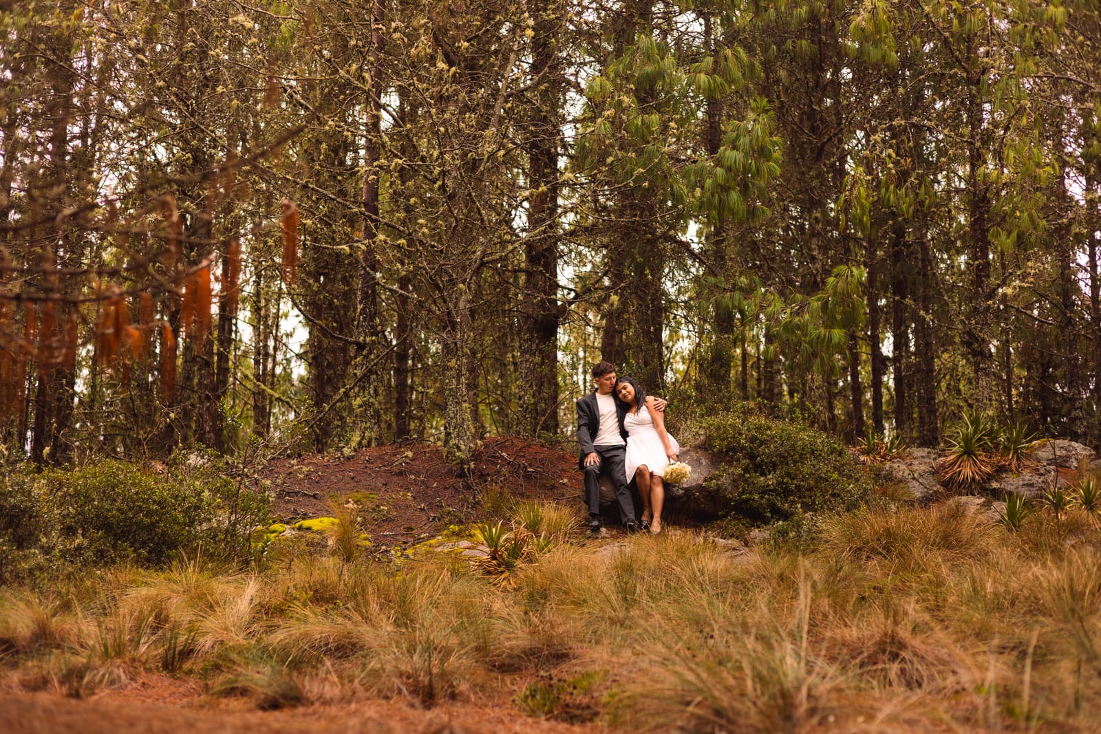 La pareja caminando por un sendero natural