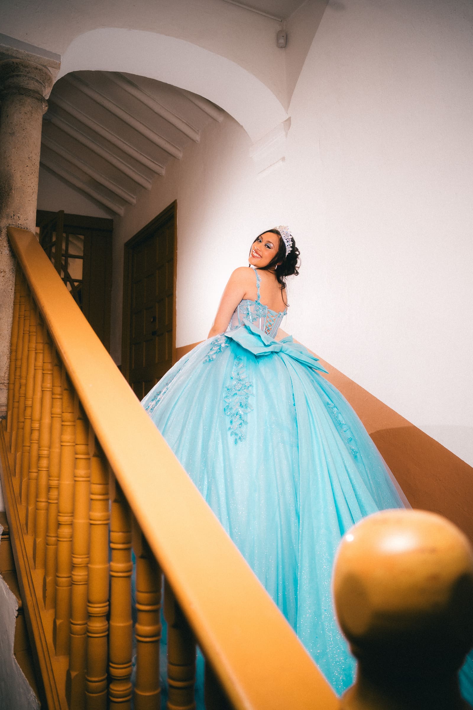 Detalle del vestido azul bebé de Mariana